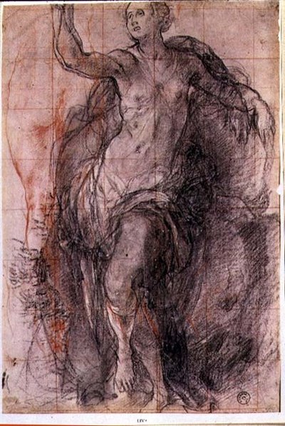Gevşek perdeli bir kadın figürünün incelenmesi (tebeşir) by Jacopo Pontormo