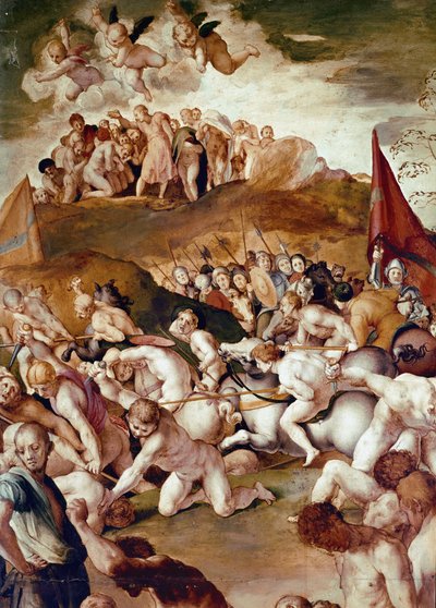 On bir bin şehit, St Maurice Şehitliği detayı ve efsanevi Roma Theban Lejyonu (ahşap üzerine tempera) by Jacopo Pontormo