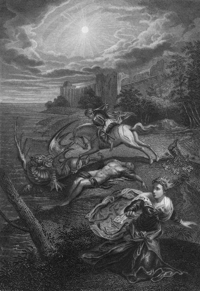Aziz George ve ejderha (gravür) by Jacopo Robusti (after) Tintoretto