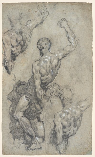 Michelangelo'nun "Samson and the Philistines" çalışması, c.1575–85 (tebeşir, karakalem, guaş, kağıt) by Jacopo Robusti (workshop of) Tintoretto