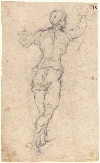 Kollarını Kaldırmış Yürüyen Bir Genç, Arkadan Görünüş, 1579 dolayları (yulaf ezmesi kağıdında karakalem) by Jacopo Robusti Tintoretto