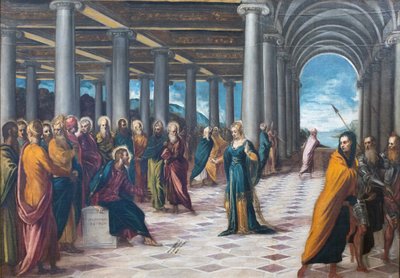 Mesih ve zina, c. 1545-48 (tuval üzerine yağlı boya) by Jacopo Robusti Tintoretto