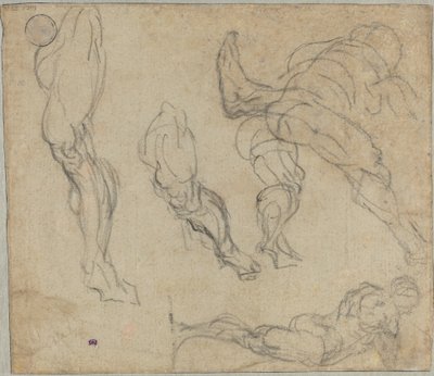 Figürler ve Ayaklar, 1575-80 (sert kağıt üzerine siyah tebeşir) by Jacopo Robusti Tintoretto
