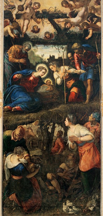 Doğuş ve Çobanların Hayranlığı (tuval üzerine resim) by Jacopo Robusti Tintoretto