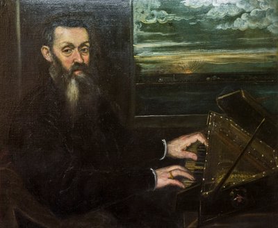 Spinet'te yaşlı bir beyefendinin portresi by Jacopo Robusti Tintoretto