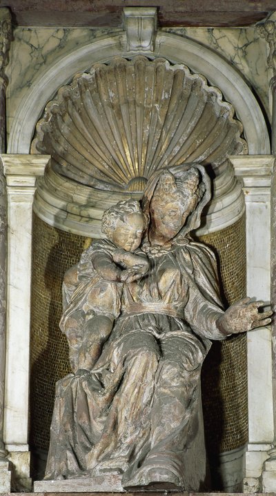 Bakire ve Çocuk (pişmiş toprak yaldızlı ve boyalı by Jacopo Sansovino