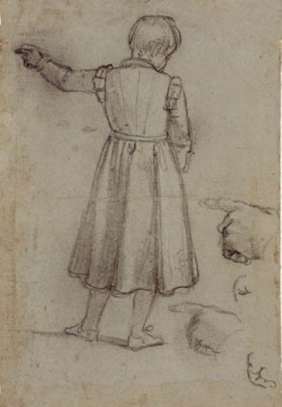 Ayakta duran çocuk arkadan sola işaret ediyor ve sol eli için dört çalışma by Jacopo da Empoli