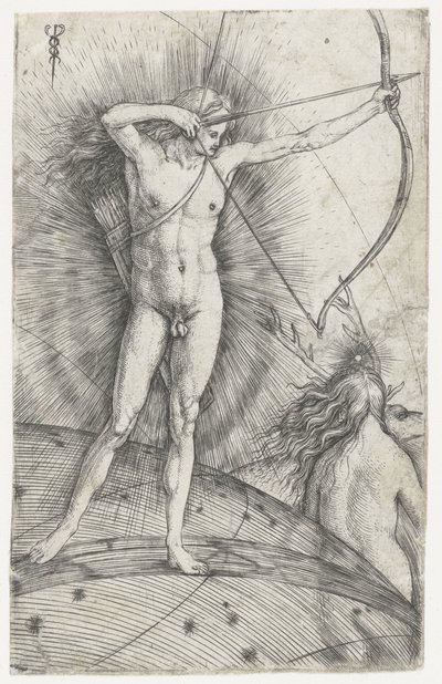 Gök küre üzerinde ok ve yay ile Apollo ve geyik ile Diana by Jacopo de