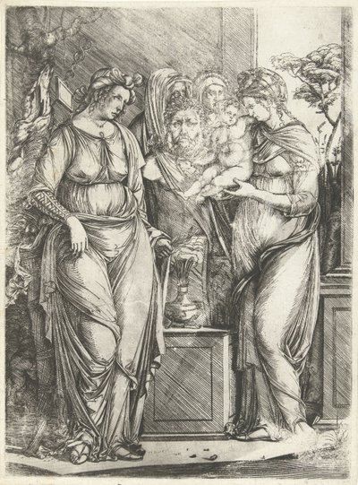 Dört kadın çocuğu Priapus heykelinin önünde kurban etti by Jacopo de