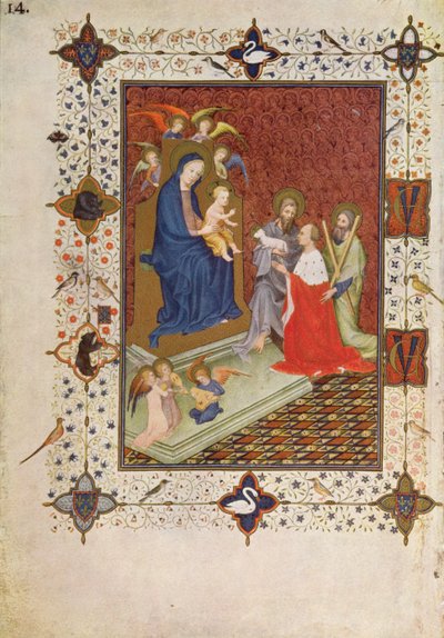MS 11060-11061 John, Duc de Berry, St. Andrew ve St. John'un 'Tres Riches Heures du Duc de Berry'den Bakire, Fransız'ın önünde dua ettiği cephe parçası by Jacquemart de Hesdin