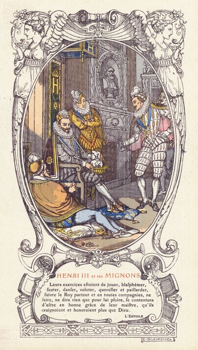 Fransa Kralı III. Henry ve favorileri Mignonlar (renkli taş) by Jacques Emile (after) Blanche