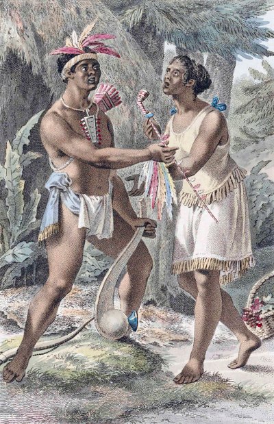 Köylerinde bir Naudowessie Kızılderili çifti. by Jacques (after) Kuyper