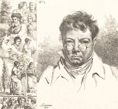 Self-Portrait and Other Heads, 1819 (lithograph) by Jacques Antoine Marie Lemoine