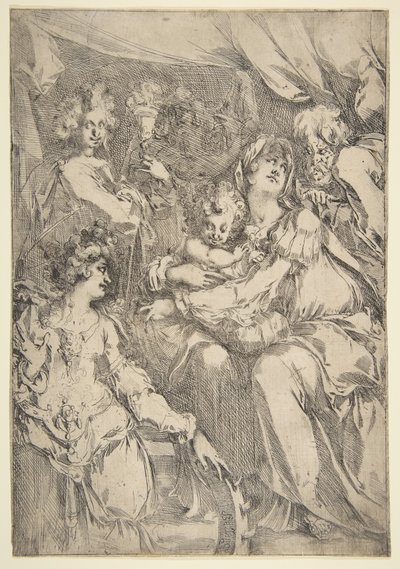 Aziz Catherine, Aziz John the Evangelist ve bir Melek ile Kutsal Aile, 1612-16. by Jacques Bellange
