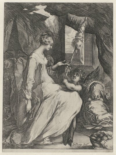Meryem Ana, Mesih Çocuk ve Bir Melekle Dönüyor Meryem ve çocuklu bir melek ve asa tutan bir melek by Jacques Bellange