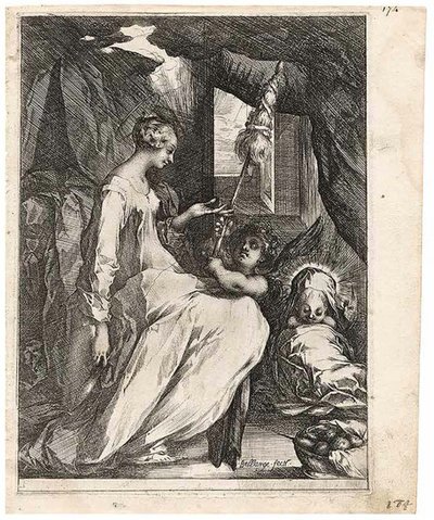 Distaff ve bir Melek ile Bakire ve Çocuk by Jacques Bellange