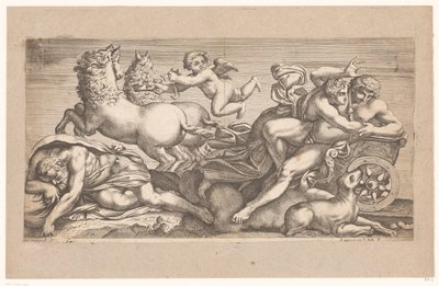 Aurora tarafından arabasında çekilen Cephalus Roma'daki Palazzo Farnese'deki fresklerden sonra Mitolojik sahneler (dizi adı) by Jacques Belly