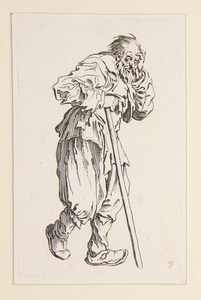 Dilenci, Dilenciler'den bir çubuğa yaslanmış by Jacques Callot