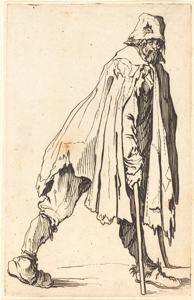 Koltuk değneği ve şapkalı dilenci by Jacques Callot