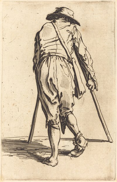 Koltuk değneği ve şapkalı dilenci, arkadan görünüm by Jacques Callot