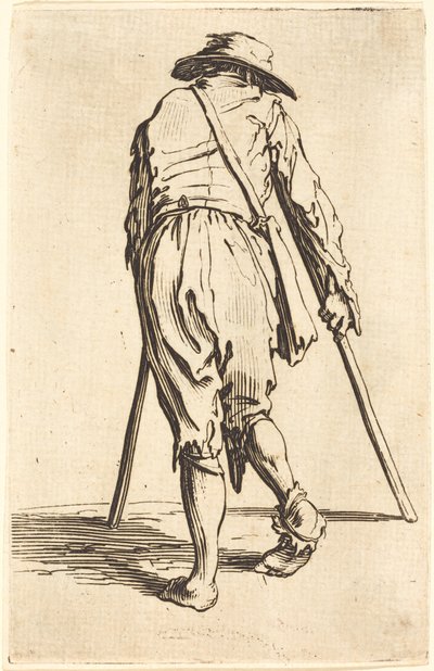 Koltuk değneği ve şapkalı dilenci, arkadan görünüm by Jacques Callot