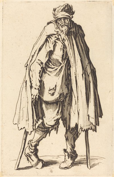 Koltuk değneği ve çuval ile dilenci by Jacques Callot