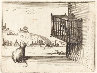 Kafesteki Kuşu İzleyen Kedi by Jacques Callot