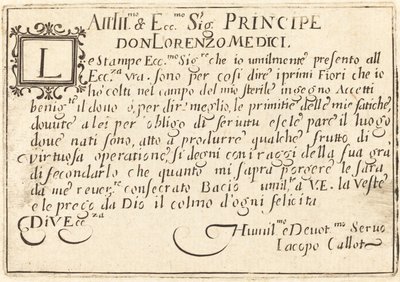 Don Lorenzo de' Medici'ye Adanmışlık by Jacques Callot