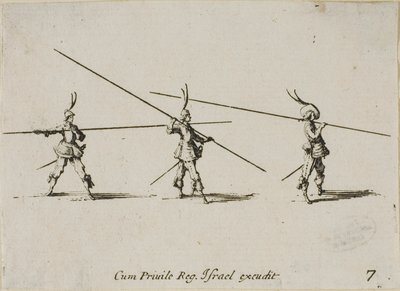 Tüfek ile tatbikat, Askeri Tatbikatlardan yedinci plaka by Jacques Callot
