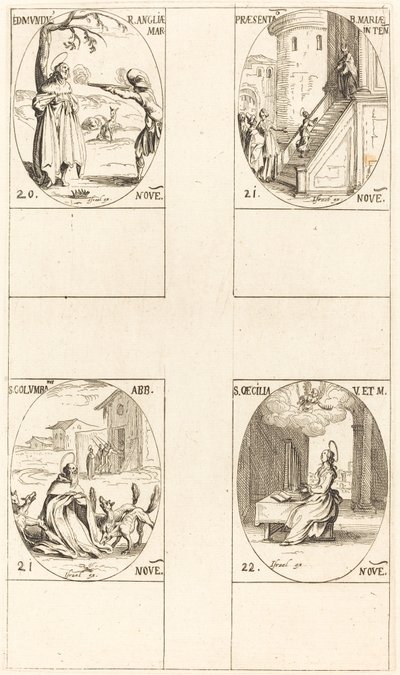 Edmund, İngiltere Kralı, Şehit, Bakirenin Sunumu, St. Columba, St. Cecil. by Jacques Callot