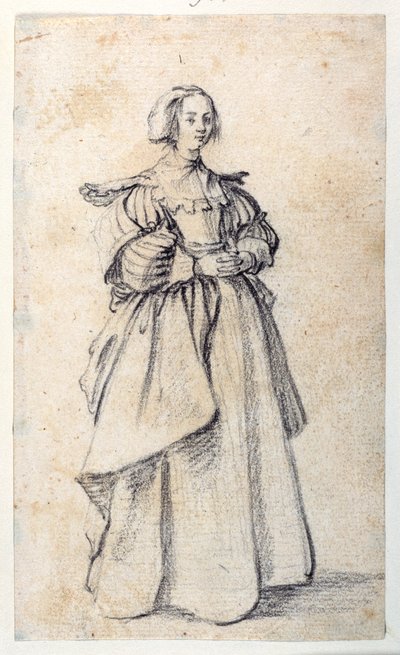 Kadın Figürü (kağıt üzerine siyah tebeşir) by Jacques Callot
