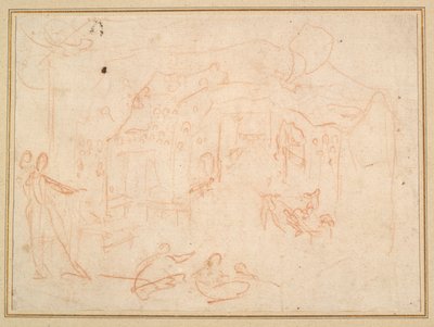 Figür Çalışmaları (rekto); Bir Sahne Seti (versi) by Jacques Callot