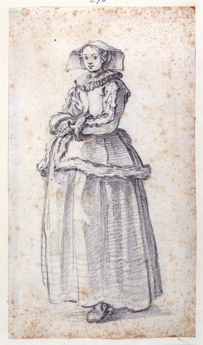 Kürk İşlemeli Elbiseli Figür (kağıt üzerine siyah tebeşir) by Jacques Callot