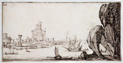 Harbour (kağıt üzerinde kalem ve kahverengi mürekkep) by Jacques Callot