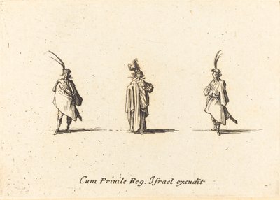 Uzun Pelerinli Bayan ve İki Beyefendi by Jacques Callot