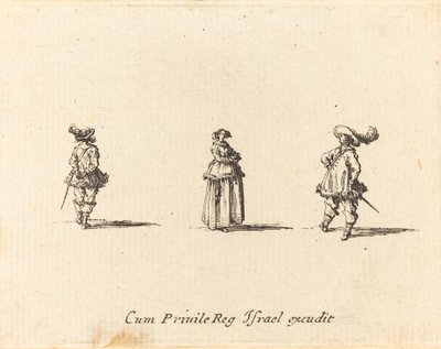 Kolları Katlanmış Bayan ve İki Beyefendi by Jacques Callot