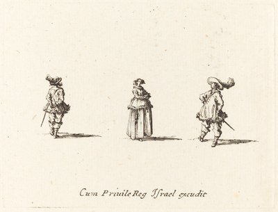 Kolları Katlanmış Bayan ve İki Beyefendi by Jacques Callot