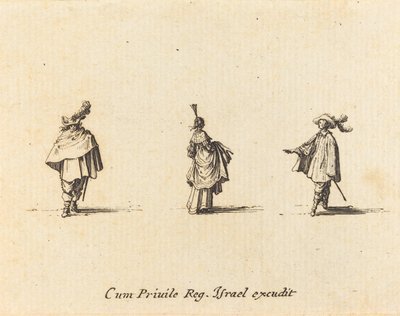 Elbiseli Bayan Toplandı ve İki Beyefendi by Jacques Callot