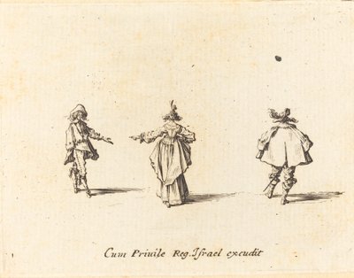 Arkadan Görülen Kolunu Uzanmış Bayan ve İki Beyefendi by Jacques Callot