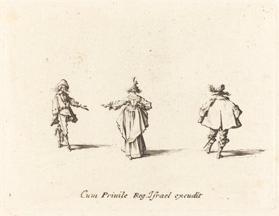 Arkadan Görülen Kolunu Uzanmış Bayan ve İki Beyefendi by Jacques Callot