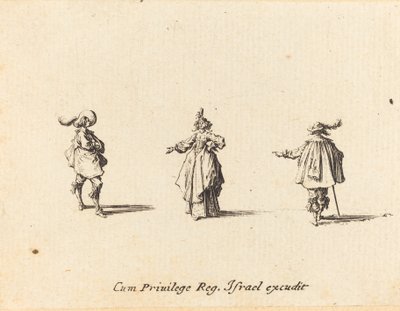 Uzanmış Kollu Bayan ve İki Beyefendi by Jacques Callot