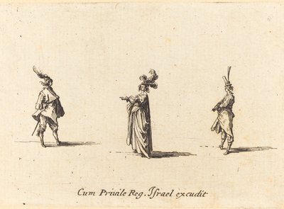 Tüylü Şapkalı Bayan ve İki Beyefendi by Jacques Callot