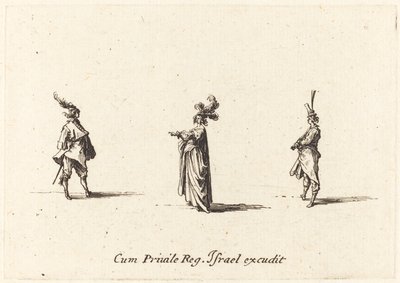 Tüylü Şapkalı Bayan ve İki Beyefendi by Jacques Callot