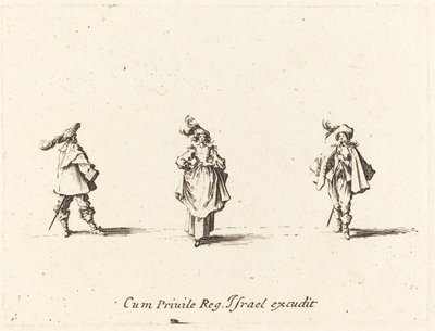 Tüylü Bayan ve İki Beyefendi, muhtemelen 1634. by Jacques Callot