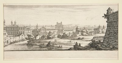 Büyük, heybetli binaların olduğu manzara by Jacques Callot