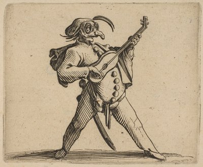 Gitar Çalan Maskeli Komedyen, ..., 1616-22. by Jacques Callot