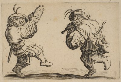 Les Danseurs a la Flute et au Tef Flüt ve Tef Çalan İki Dansçı..., 1617-20. by Jacques Callot