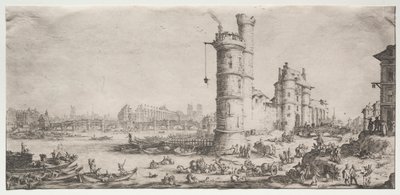 Paris'in iki harika manzarası: Pont Neuf'un Görünümü by Jacques Callot