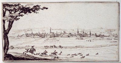 Uzaktan Nancy: bir tavşanın peşinden koşan harrierler (kağıt üzerinde kalem ve kahverengi mürekkep) by Jacques Callot
