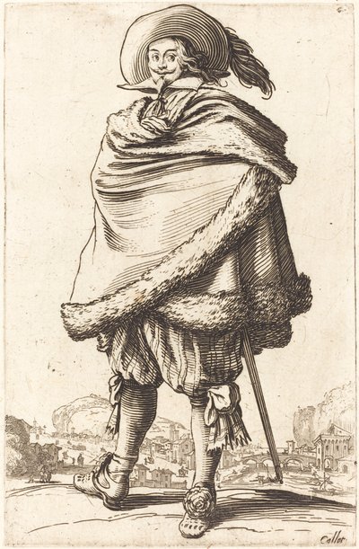 Kürkle süslenmiş bir mantoya sarılmış asil adam by Jacques Callot